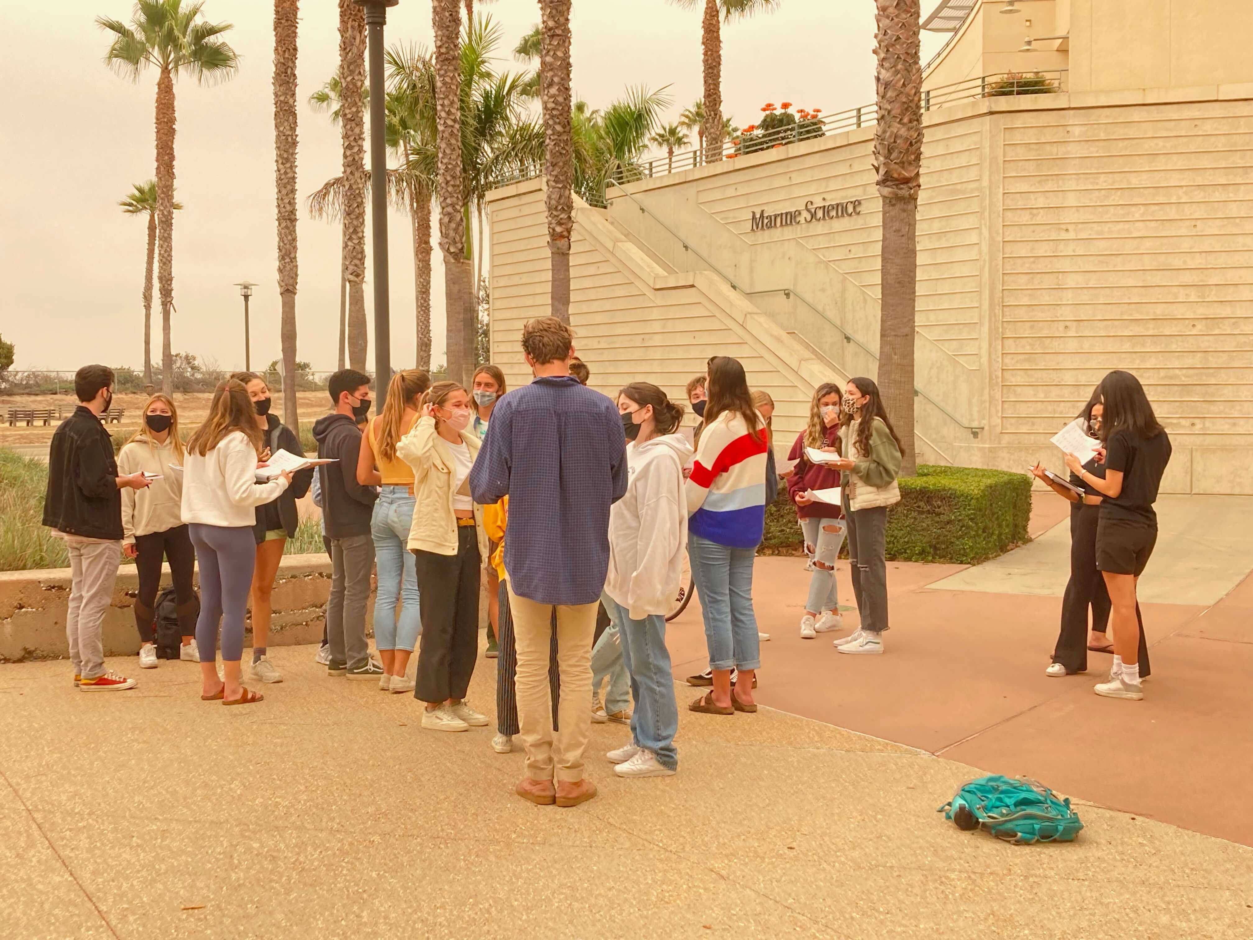 Students networking with classmates