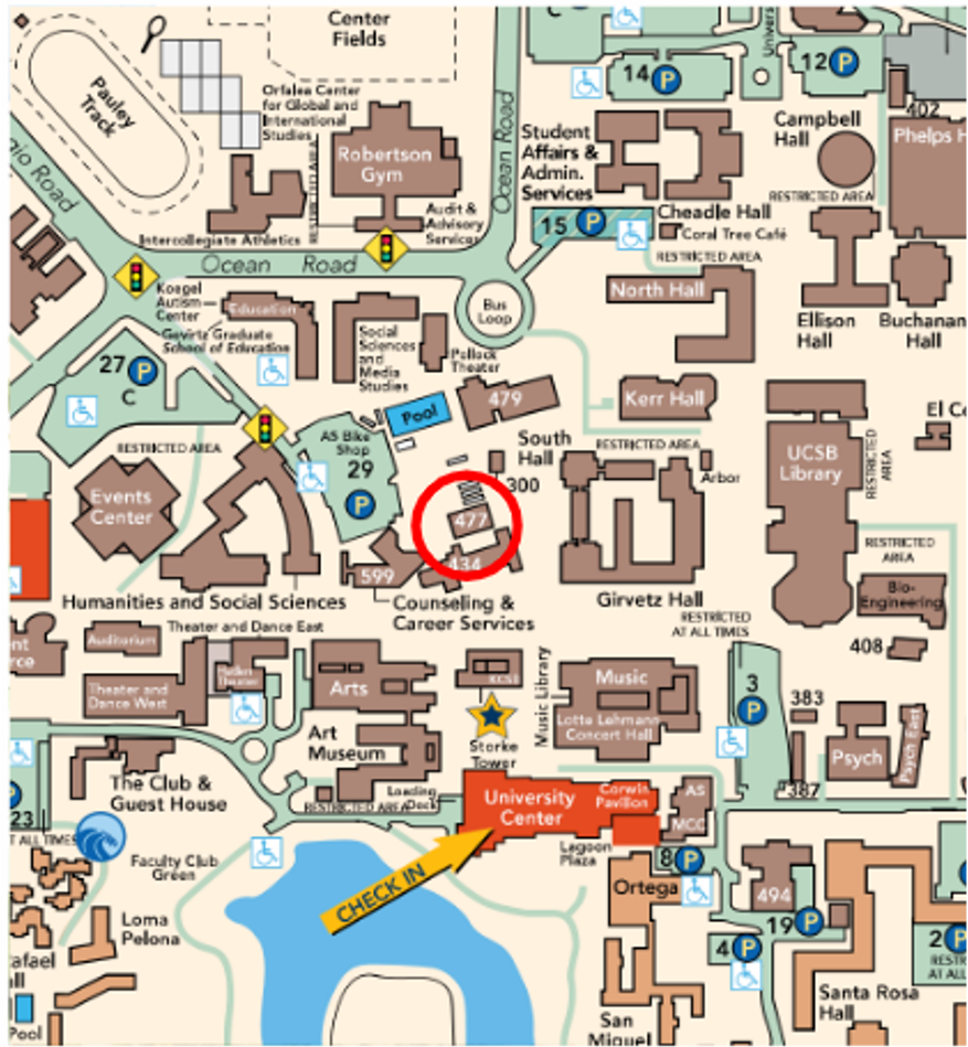 Map of UCSB depicting the outdoor study space